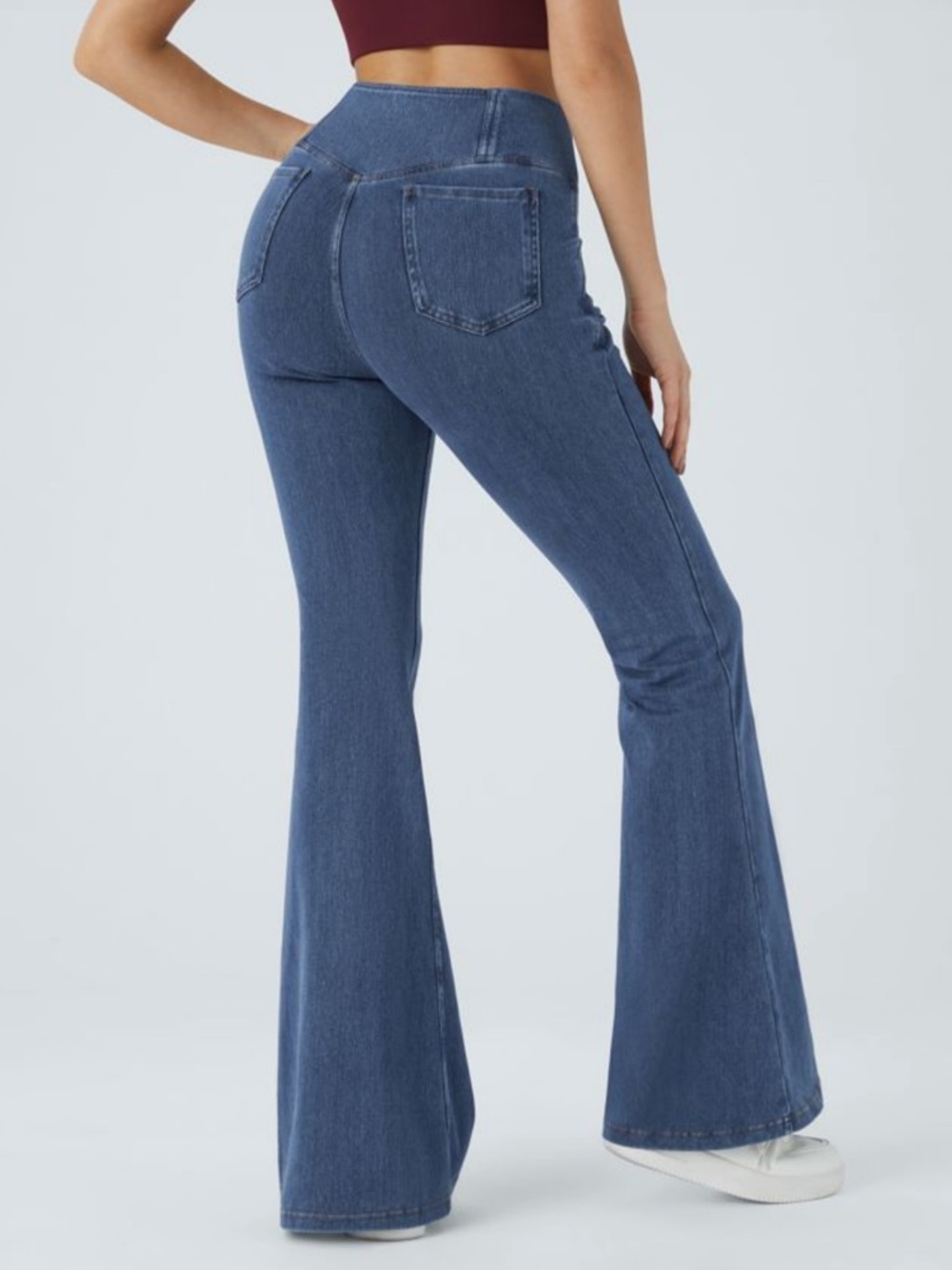 Halara Flex High Waist Crossover Pocket Flare Stretch Washed Casual Jeans Sz XL - Picture 2 of 16